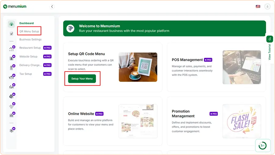 Dashboard & Setup Your Menu Option
