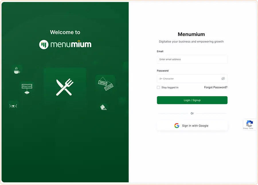 Sign Up for Menumium