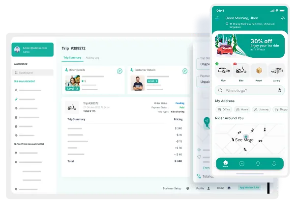 DriveMond admin dashboard and rider app